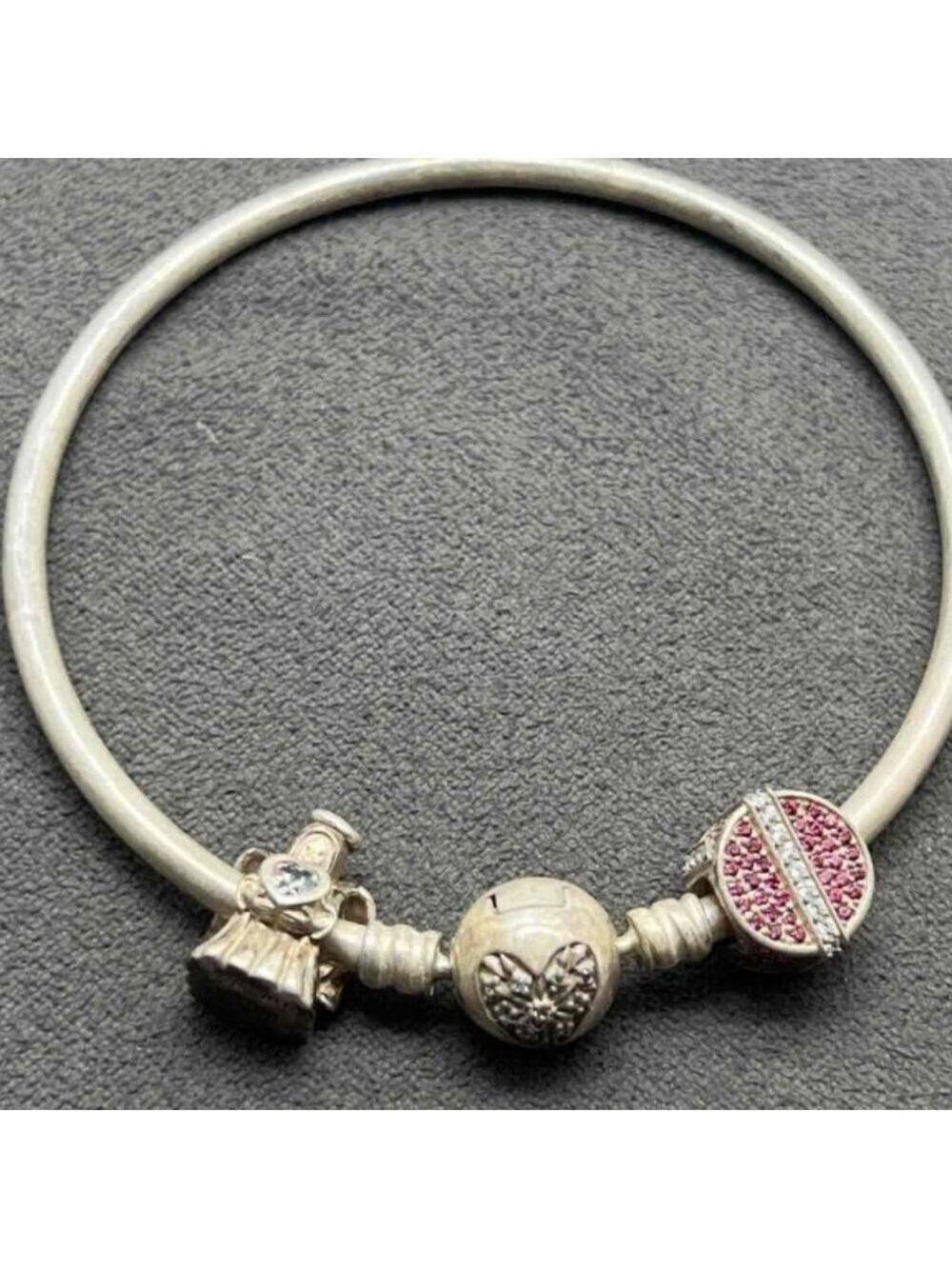 PANDORA 9.25 Silver stamped VINTAGE 7.25" Bangle Charm Bracelet 3 charms - Picture 4 of 11